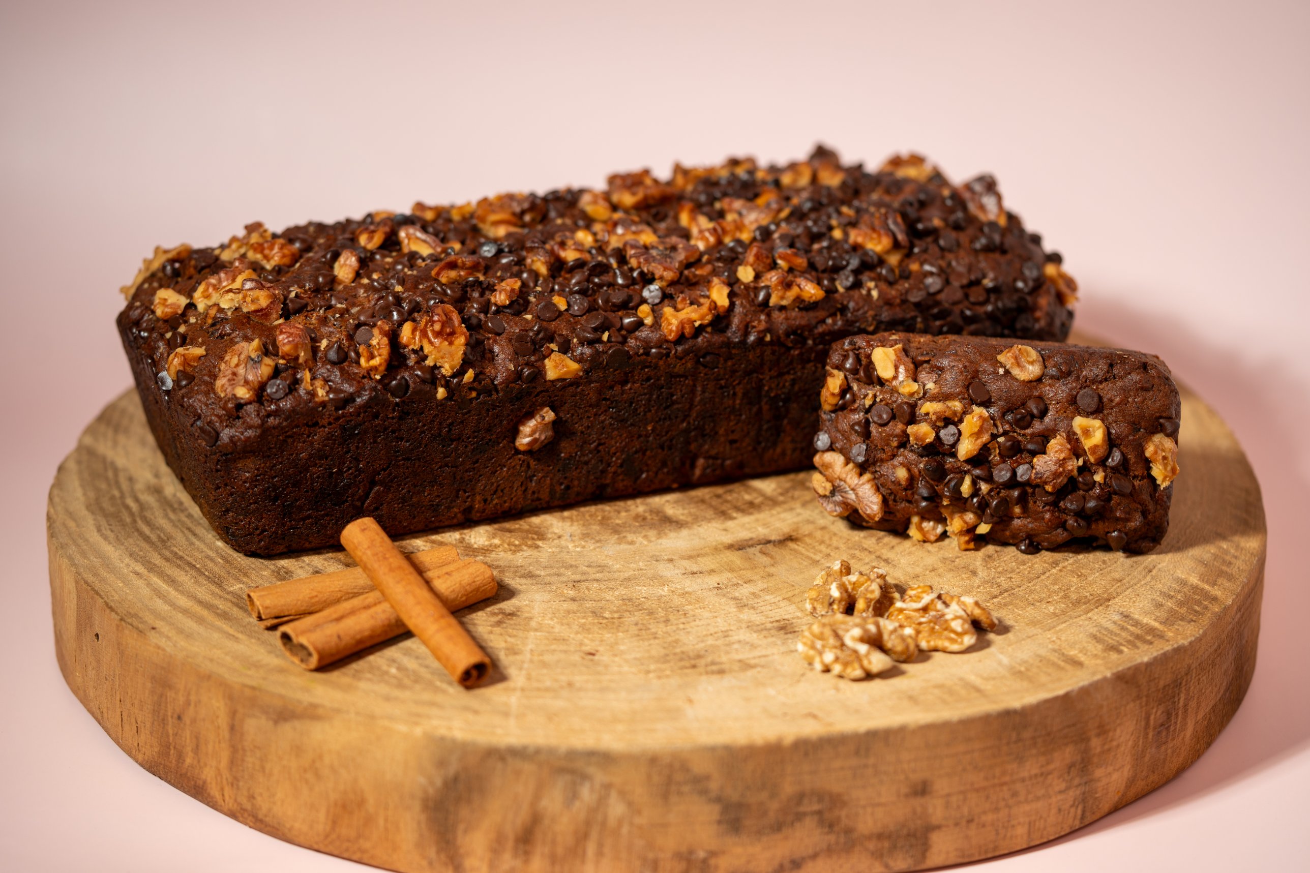 Whole chocolate banana bread loaf with walnuts