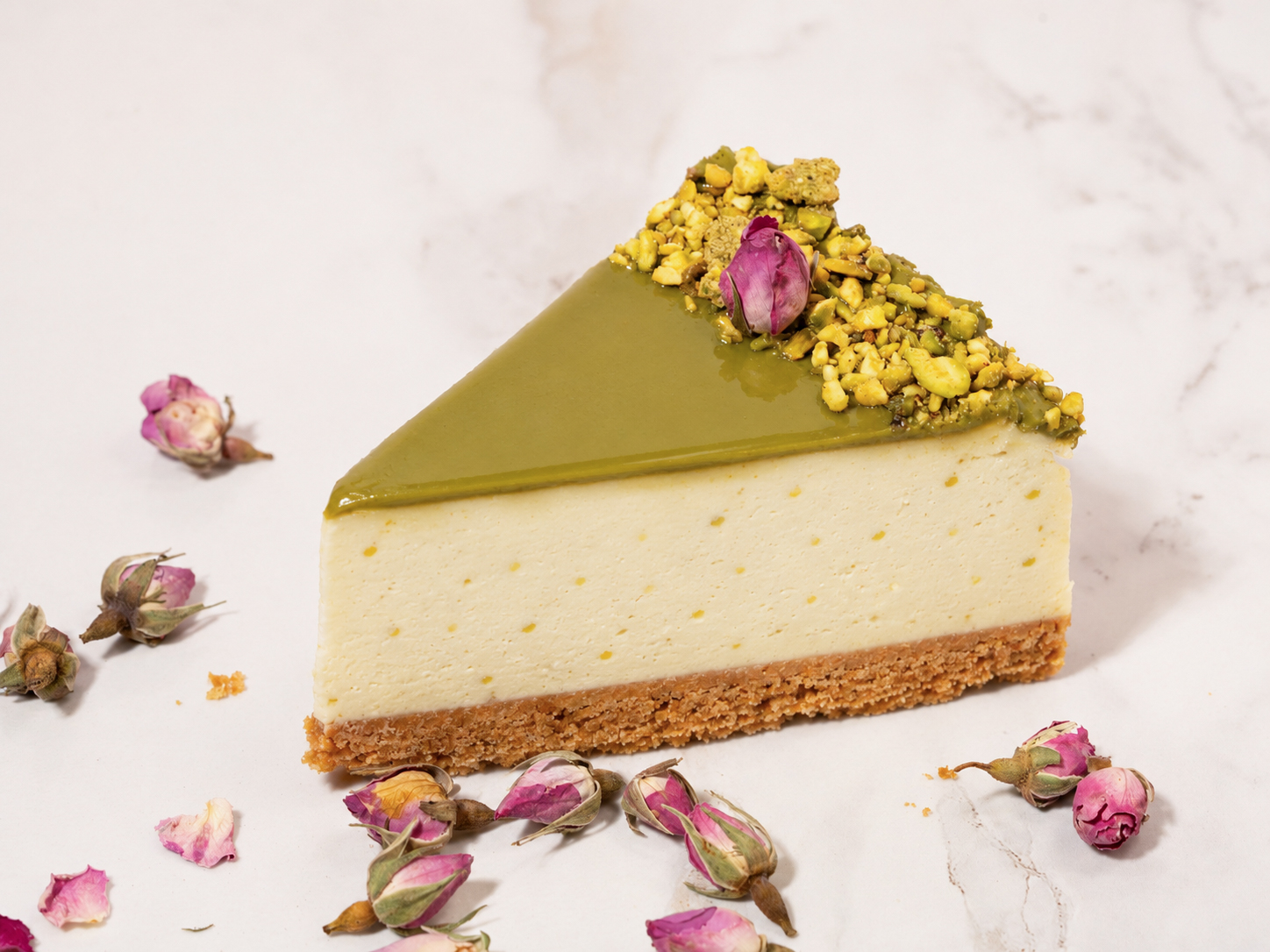 Slice of Pistachio New York Cheesecake